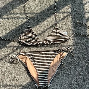 Brown and White Stripe J. Crew Bikini